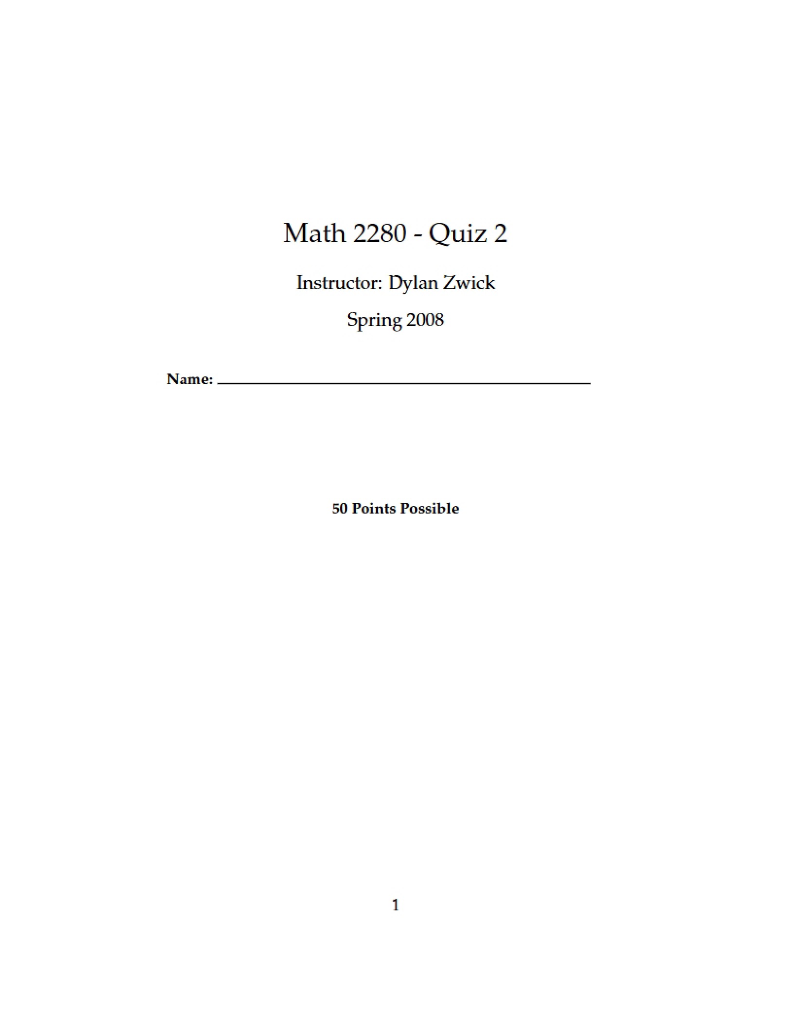 Quiz Two for Math 2280