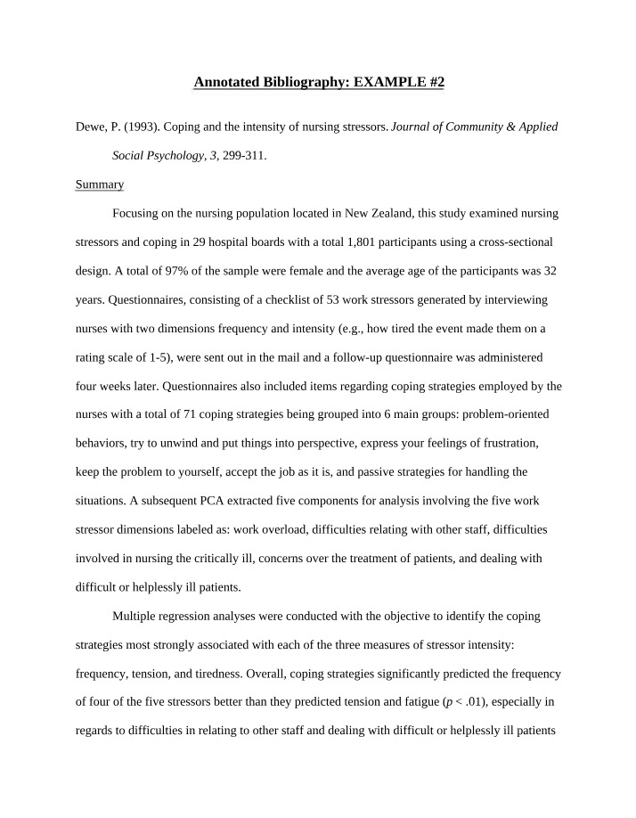 Nursing Stressors and Coping Strategies - An Annotated Bibliography