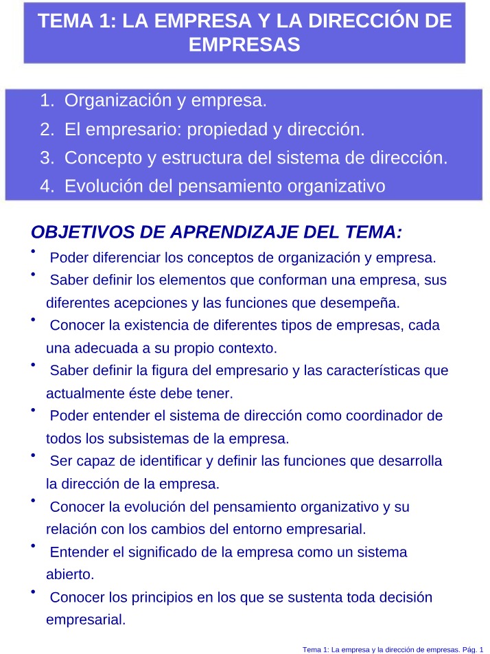 La Empresa y la Dirección de Empresas - Tema 1