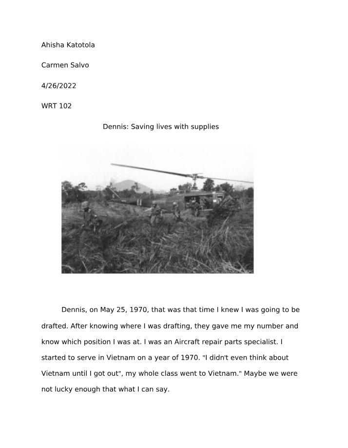 Story of Dennis in the Vietnam War
