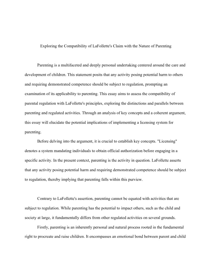 LaFollette's Claim and Parenting Essay Compatibility