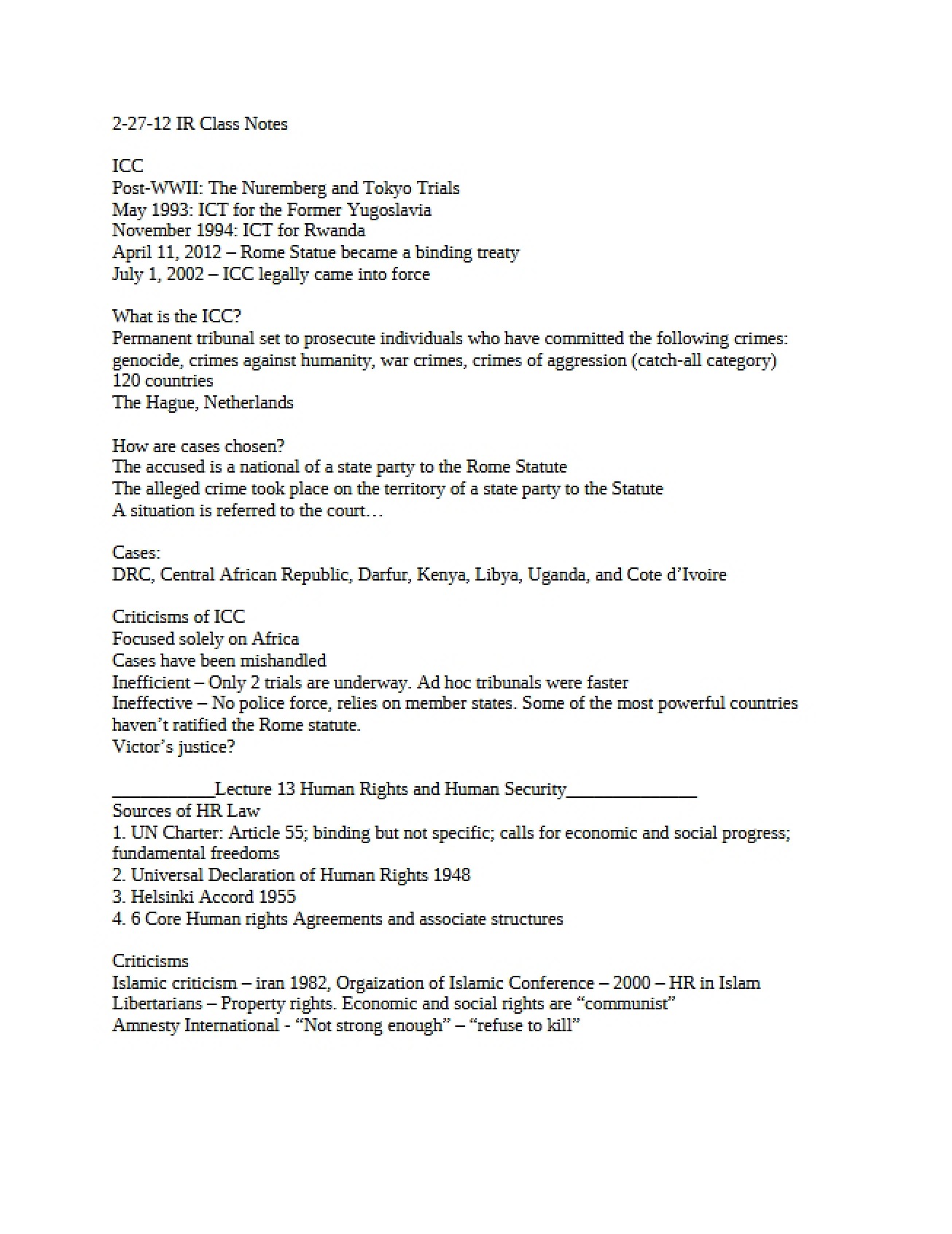 International Relations Class Notes
