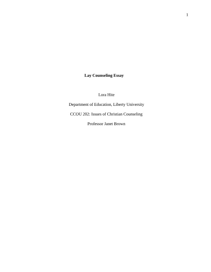 Lay Counseling - Course Essay