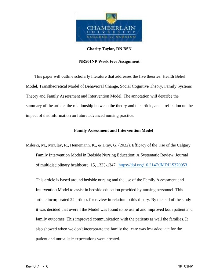 Nursing Theories - Family Assessment and Intervention Model