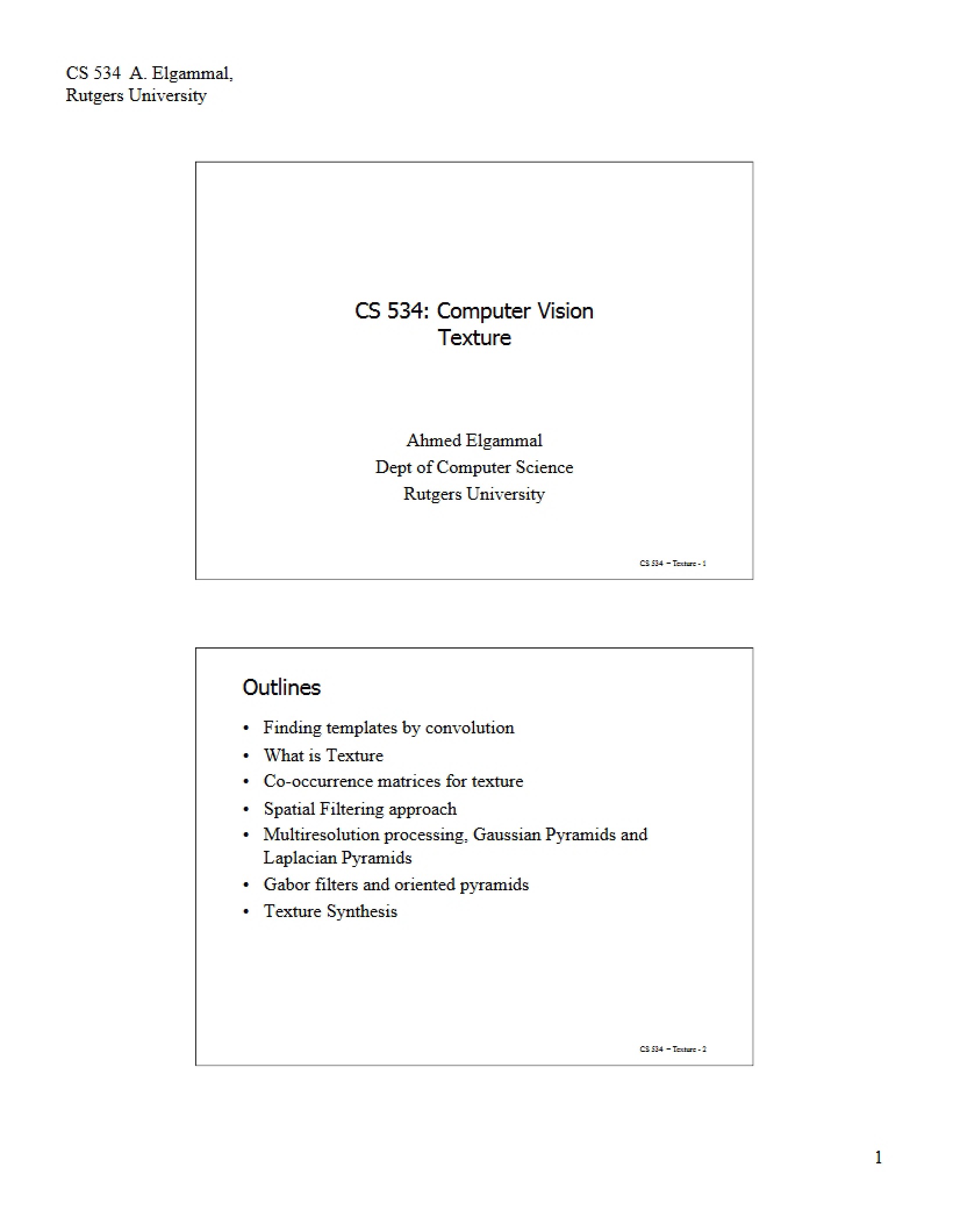 Computer Vision Lecture Notes