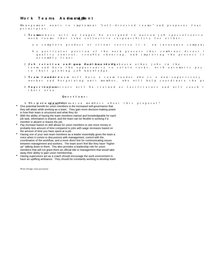 Study of Work Teams Assessment and Improvement