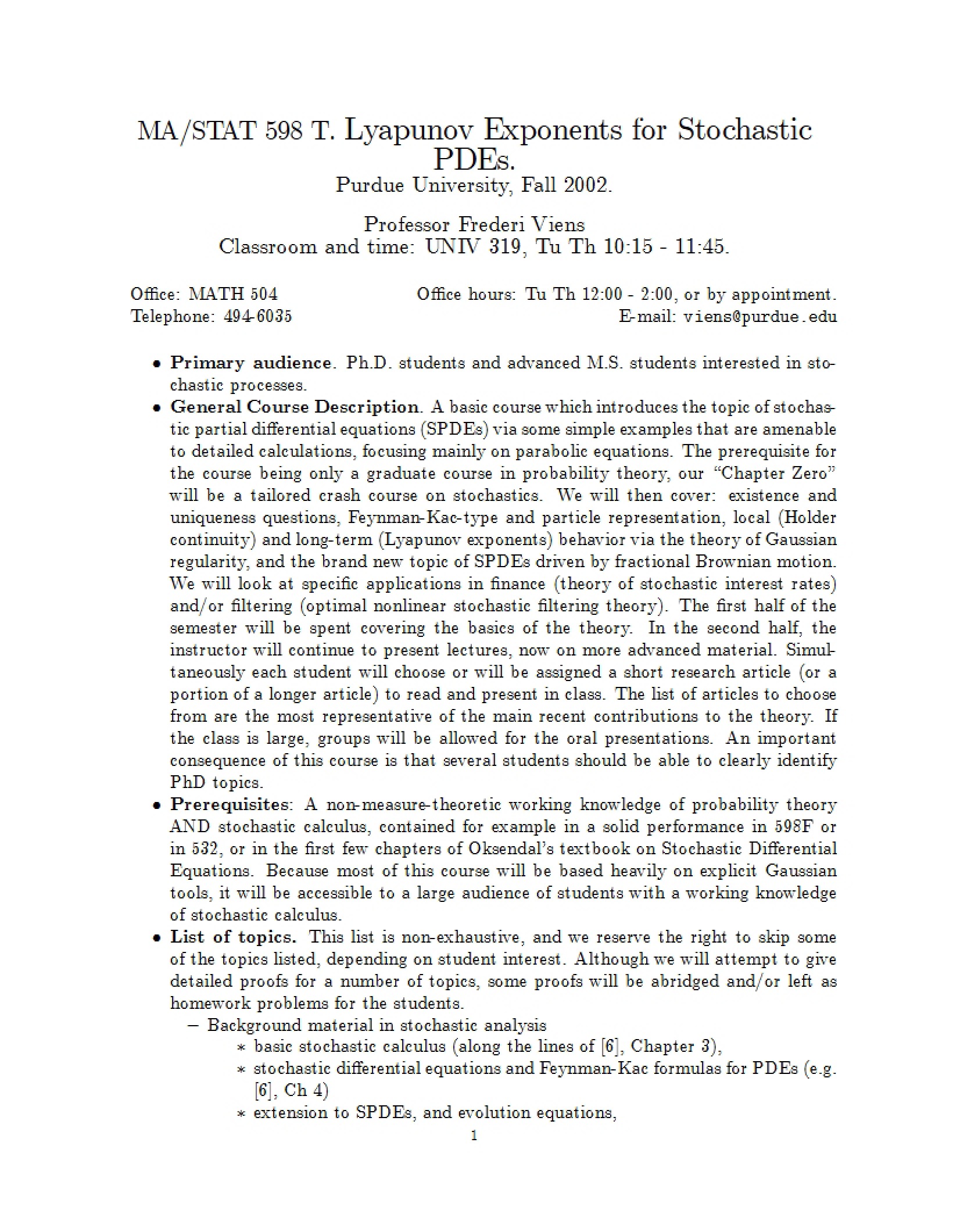 Statistical Methods Syllabus