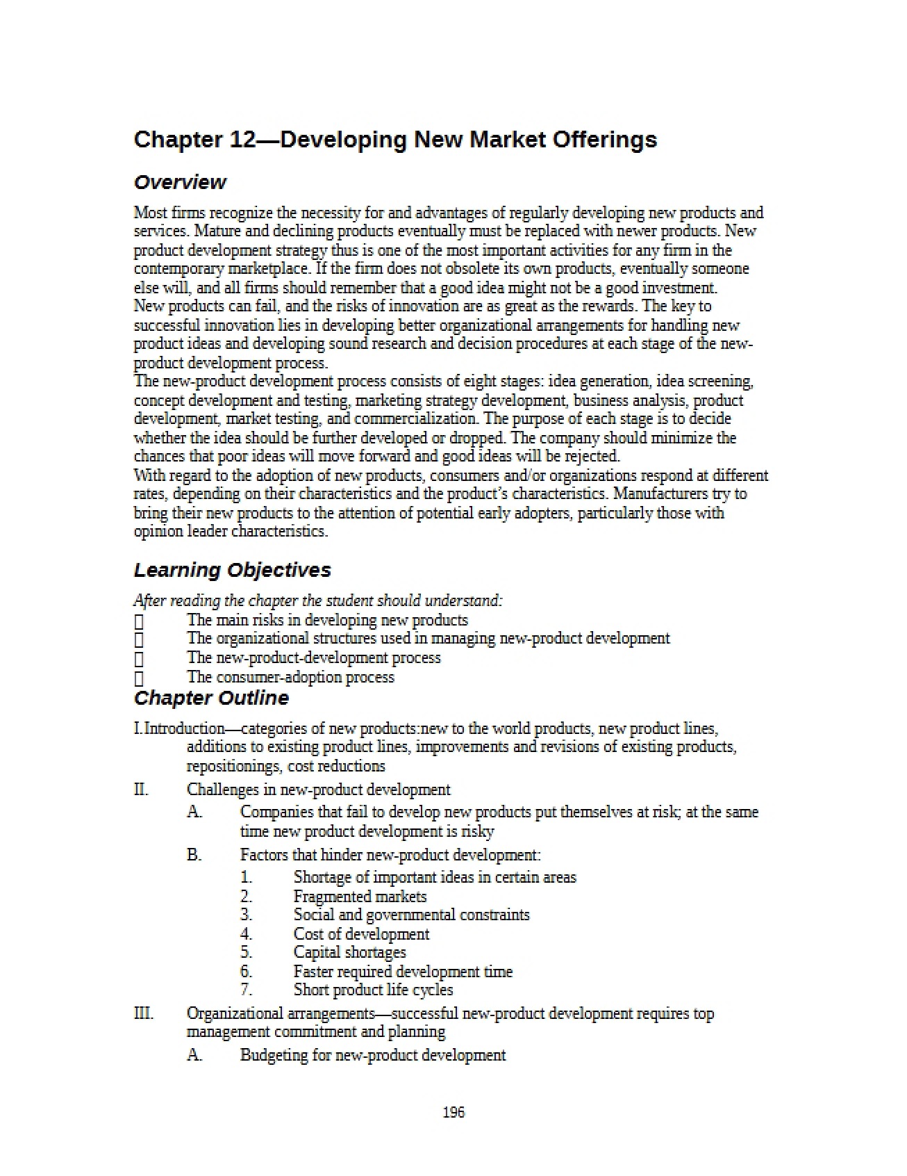 Developing New Market Offerings Chapter Twelve