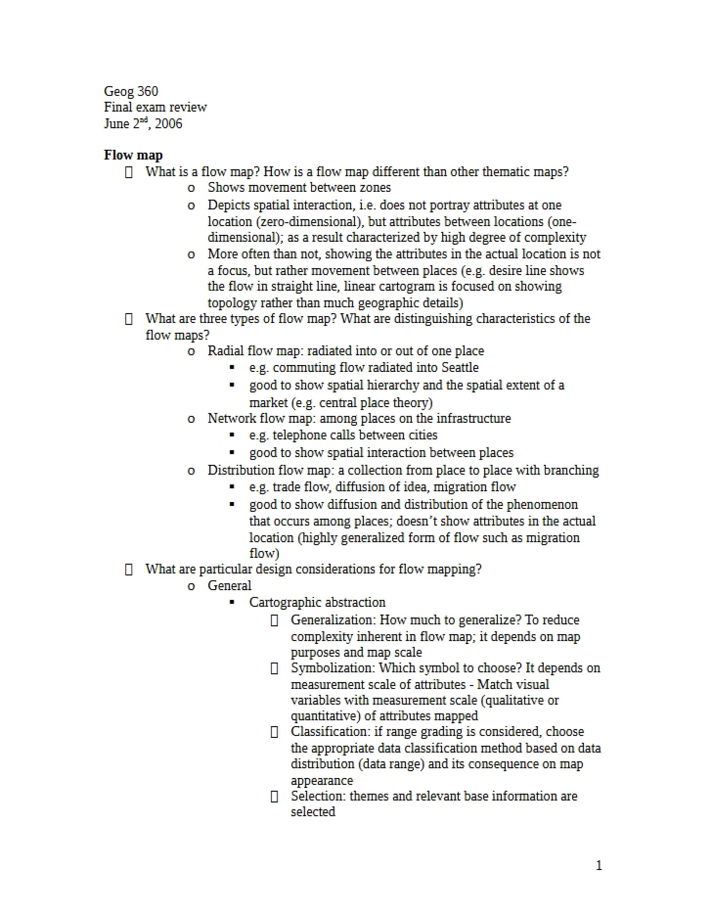 Final Exam Preparation for Geog 360