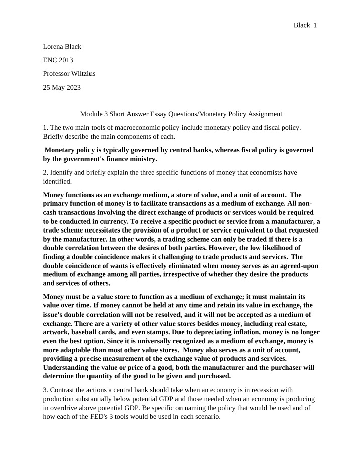 WRTG112 Monetary Policy Assignment