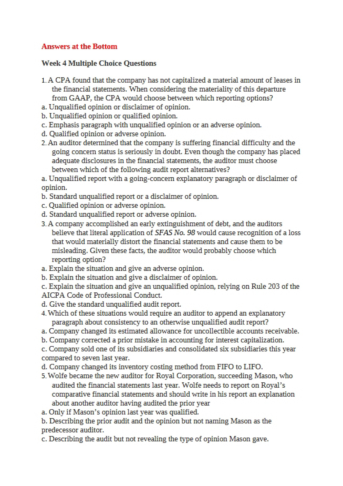 Advanced Auditing II Practice Exam