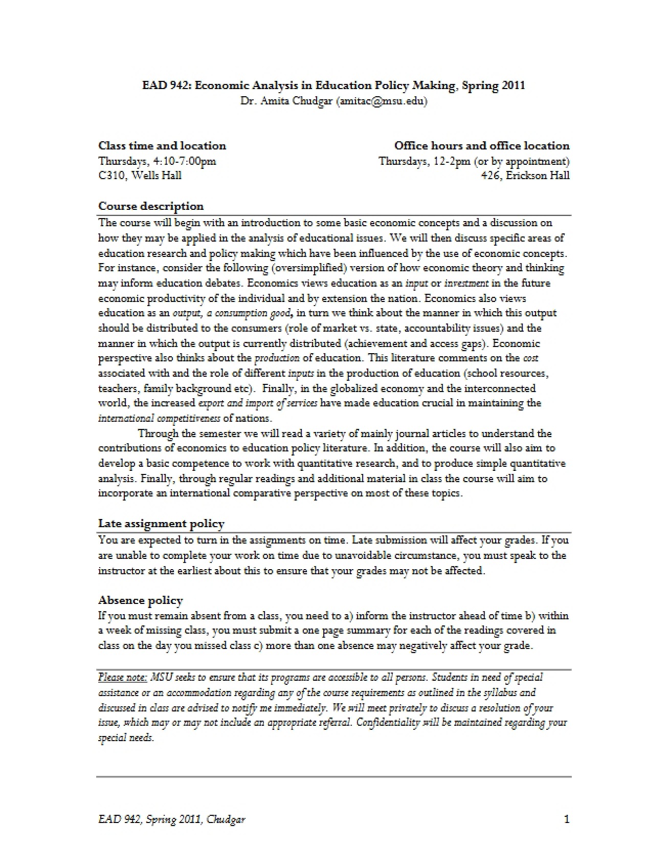 Chudgar Syllabus (2011)