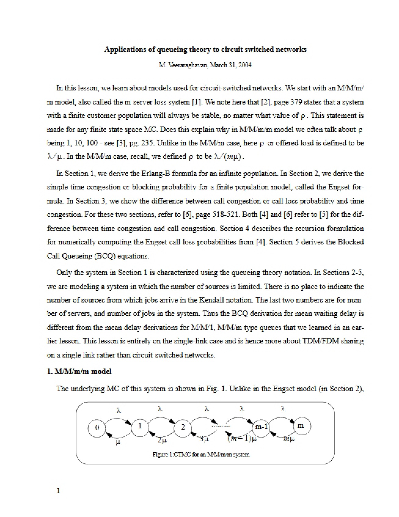 Circuit Switched Networks Queueing Theory Applications