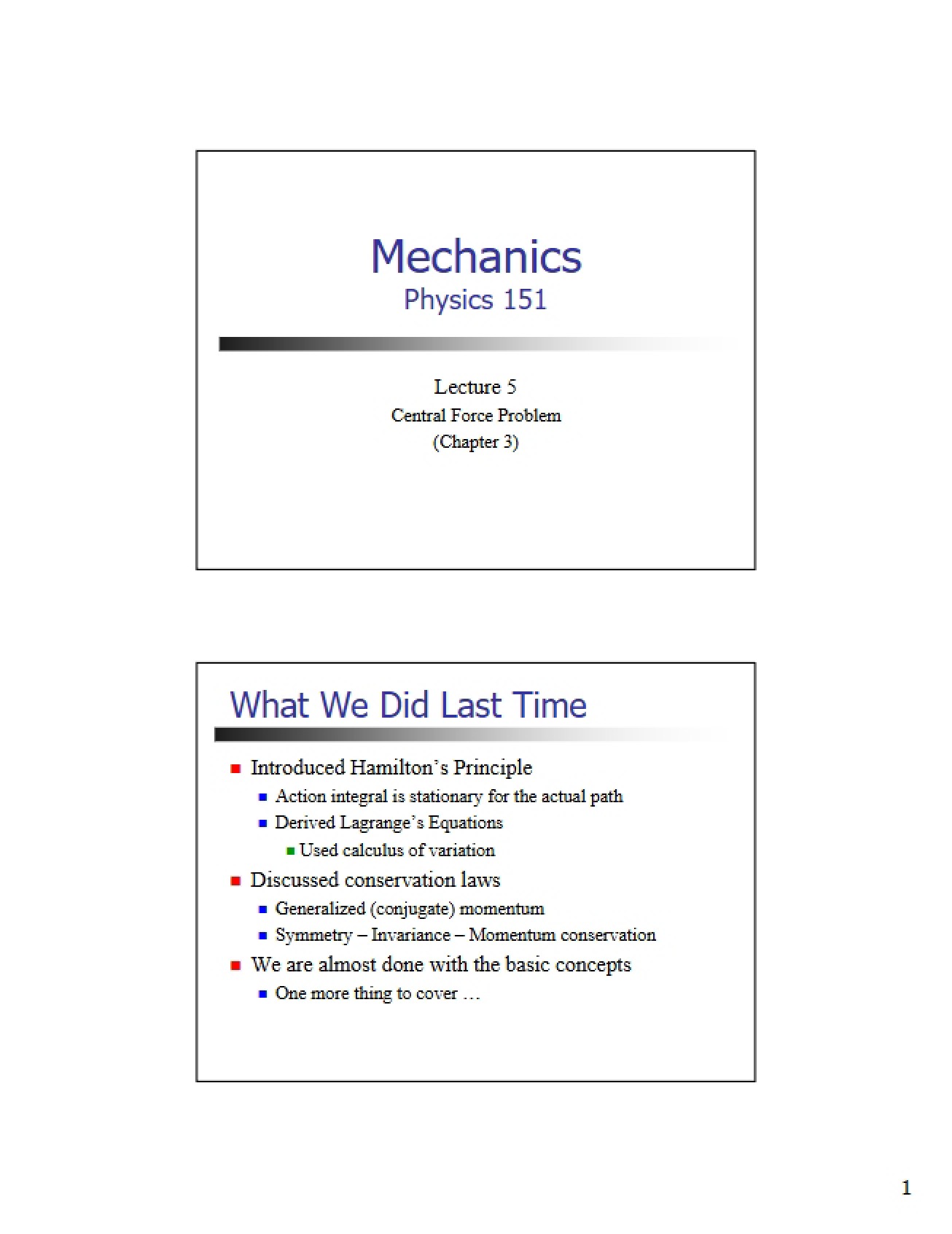 Introductory Mechanics Lecture 5