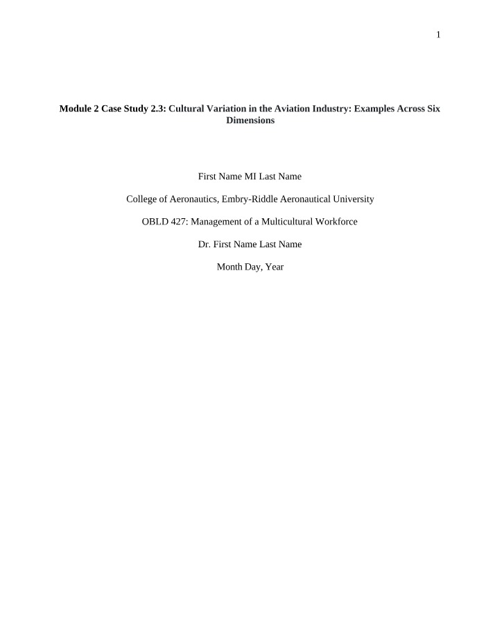 Case Study - Cultural Variation in the Aviation Industry