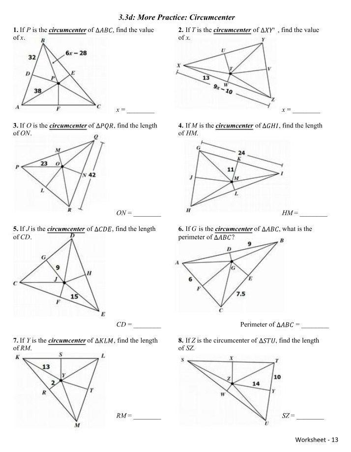 Triangle Circumcenters and Lengths Practice Problems