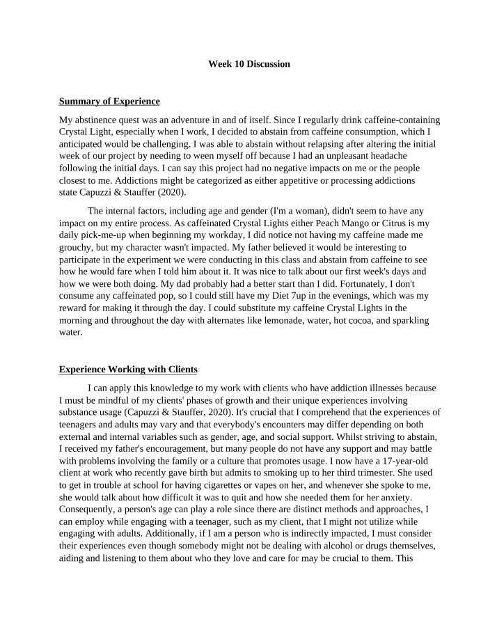 Addictions Discussion - Week 10