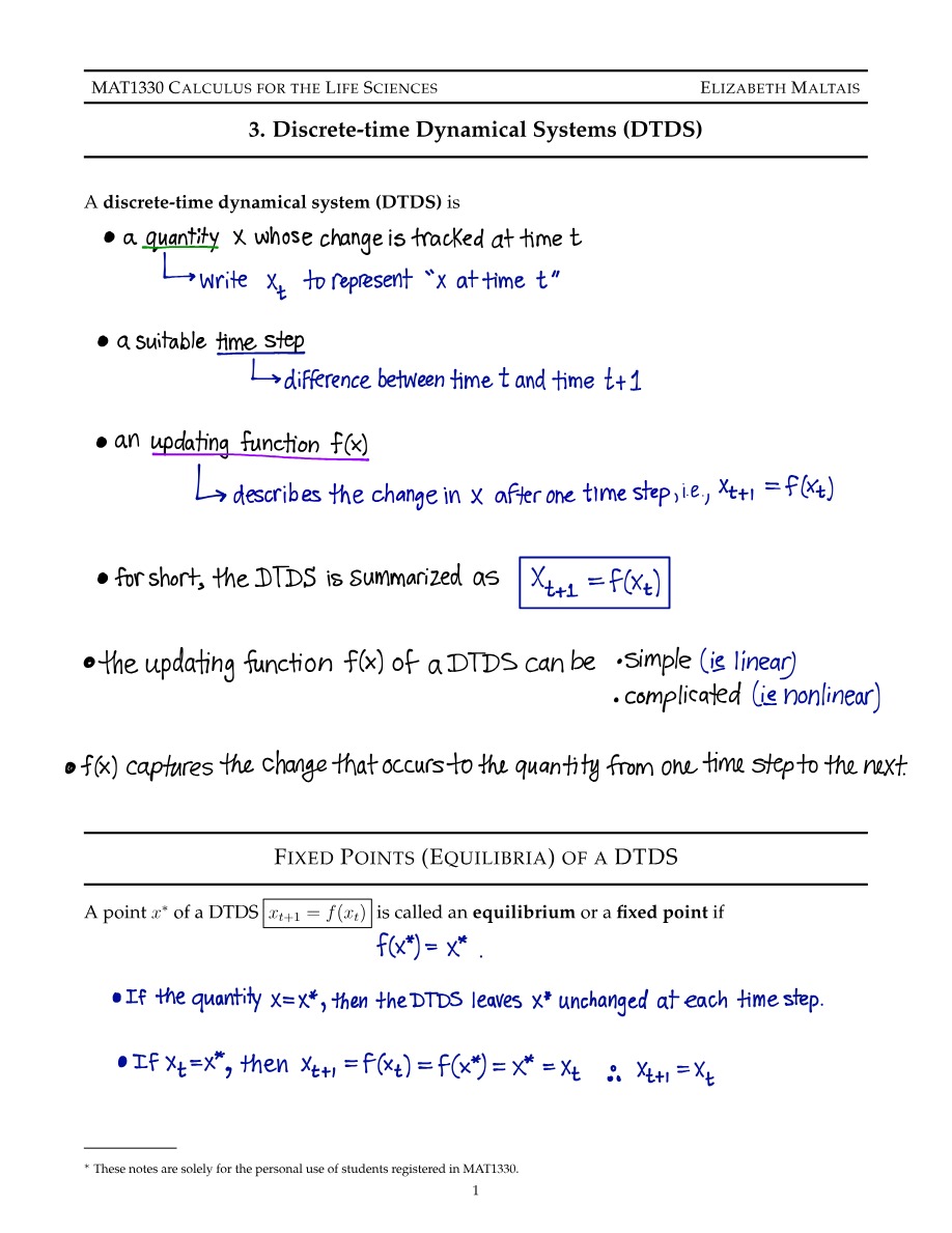 Discrete-time Dynamical Systems - Lecture Notes