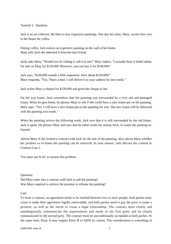 LAWS1100 Tutorial Exercise