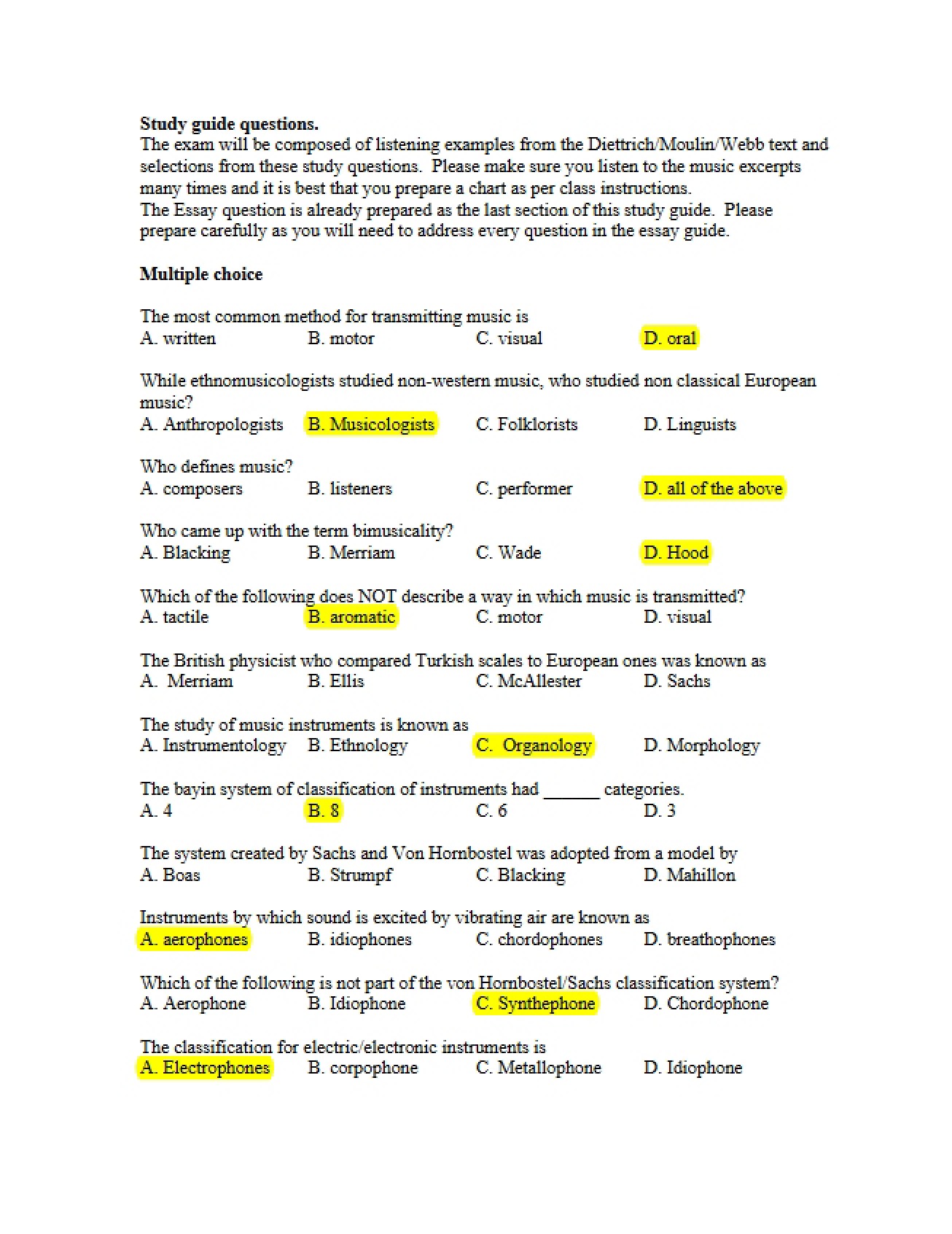 Study Guide for Test 1
