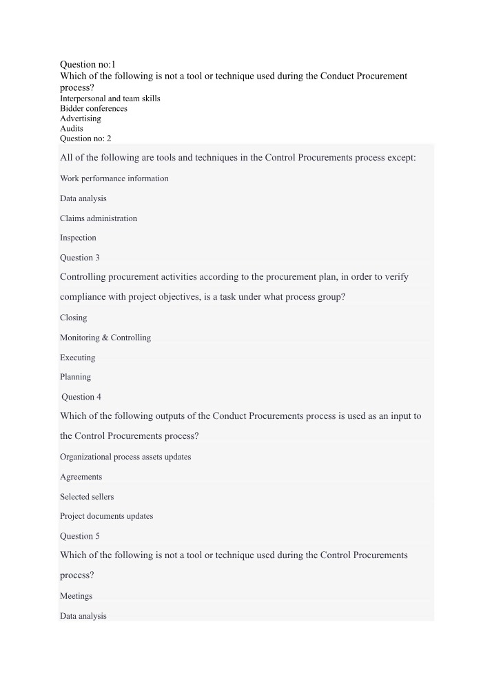 Tools and Techniques for Conducting and Controlling Procurements