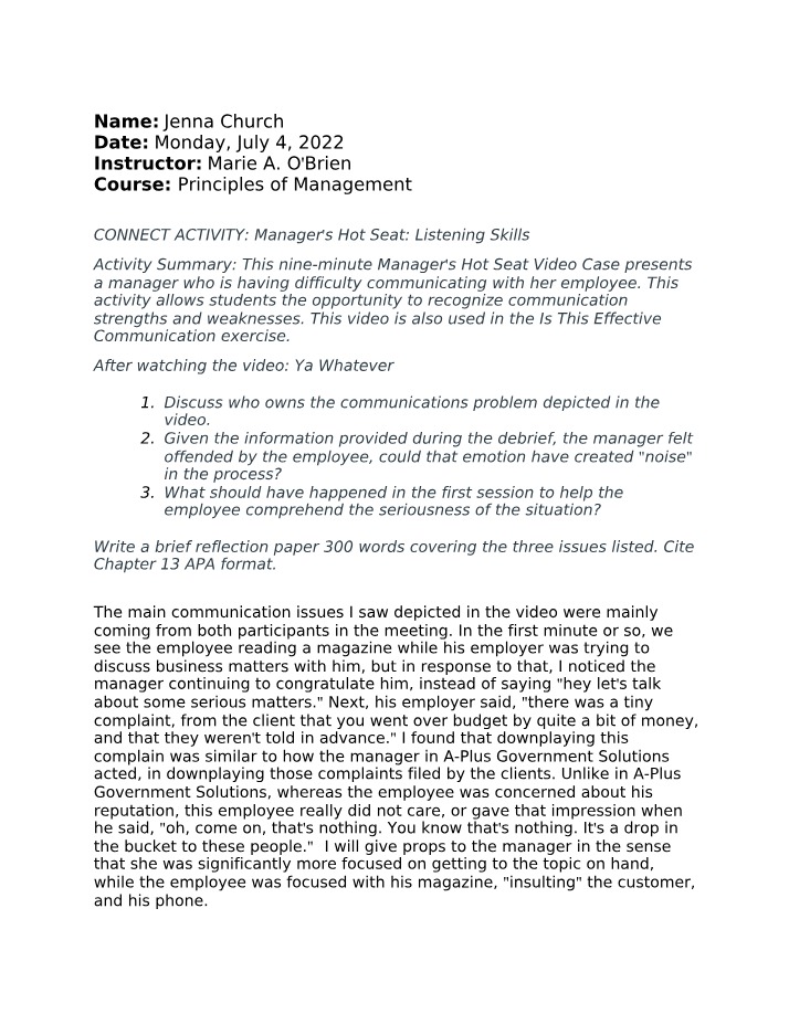 Manager-Employee Interaction - Communication Issues