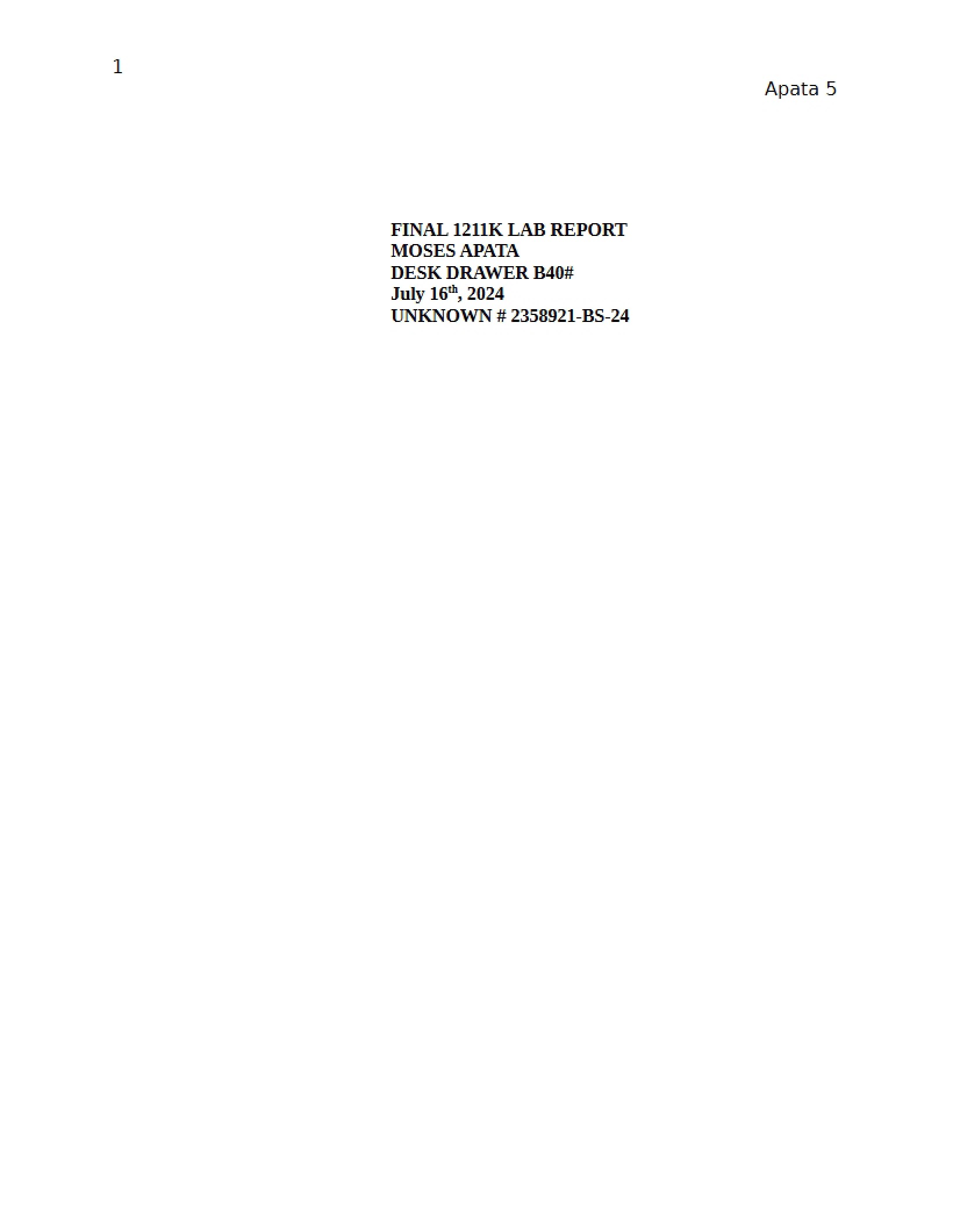 Principles of Chemistry I Final Lab Report
