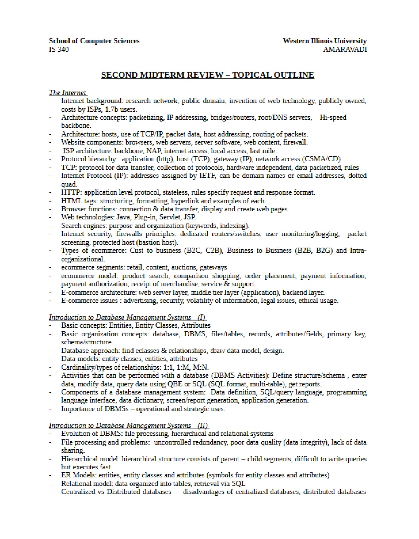 Topical Outline Second Midterm Review