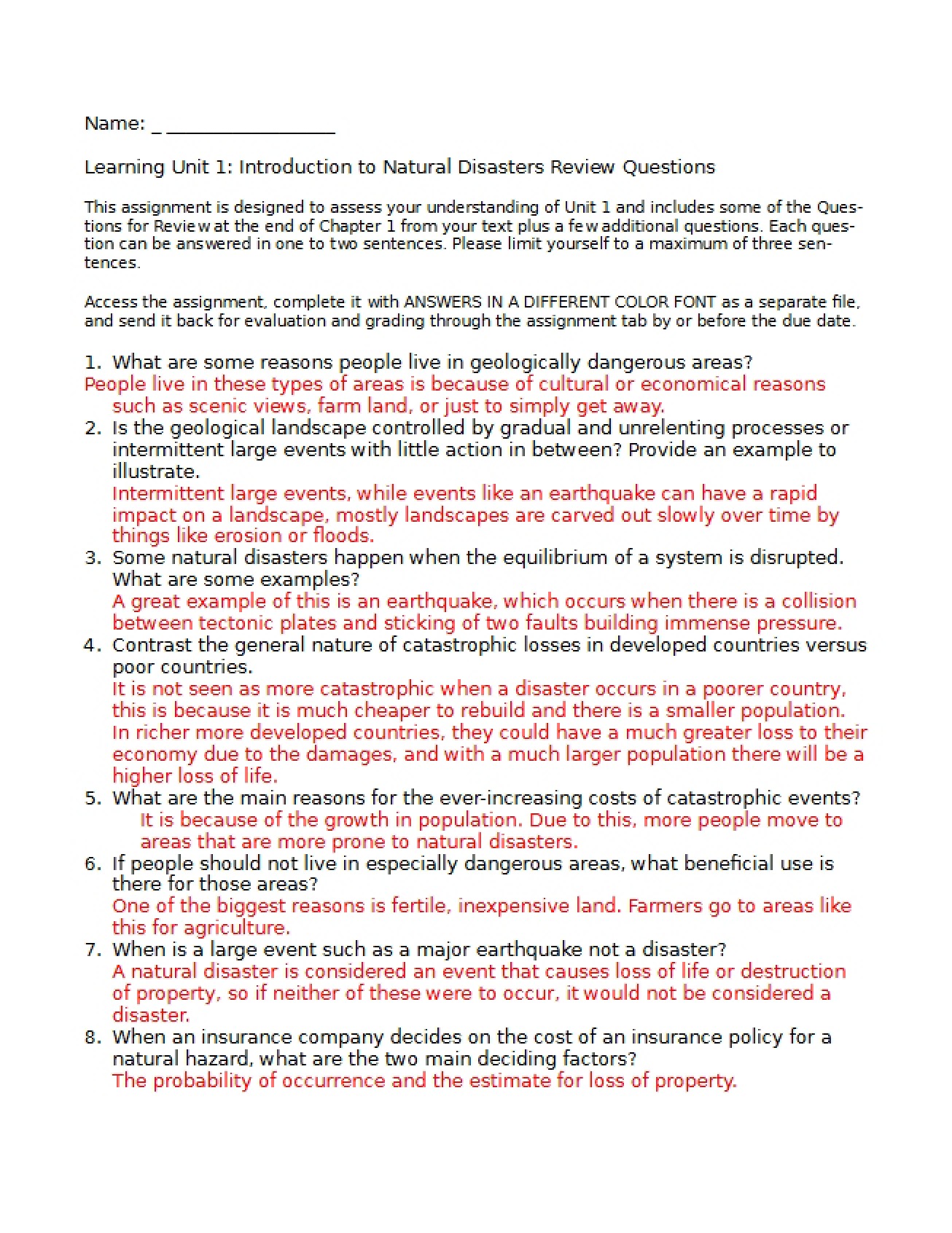 Unit 1 Natural Disasters