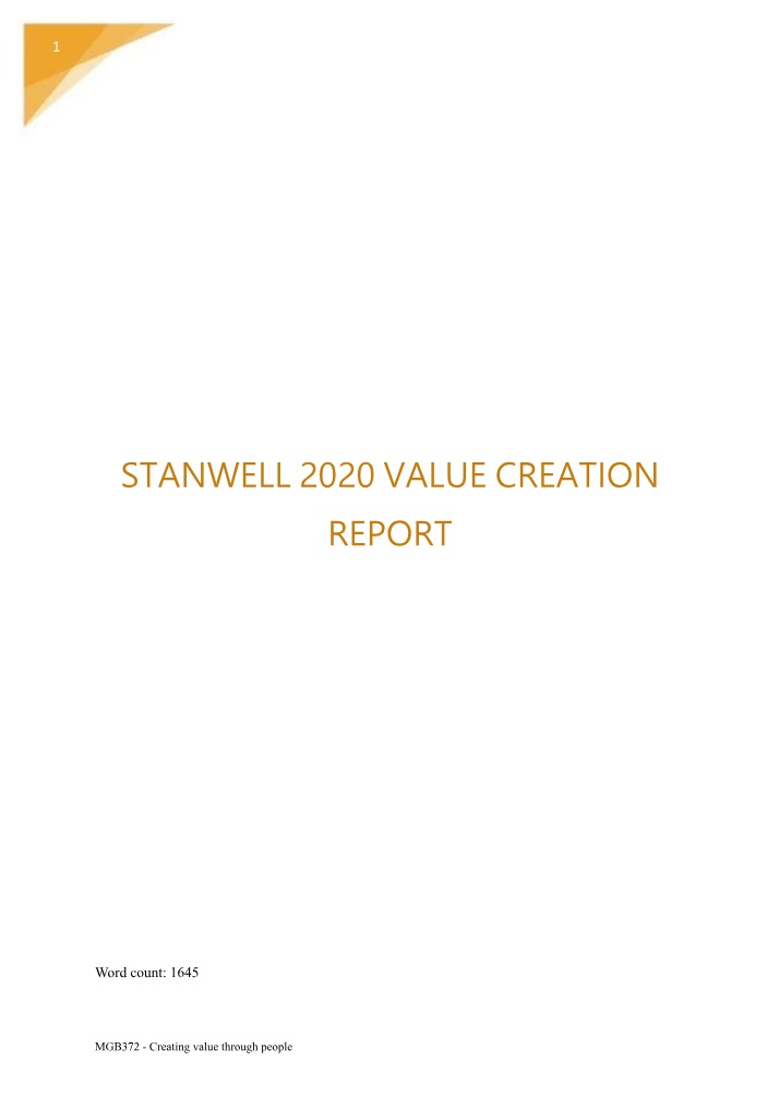 2020 Value Creation Report - Stanwell