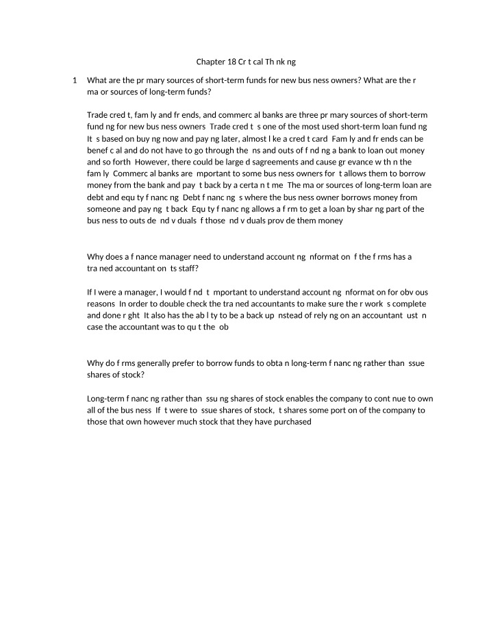 Critical Thinking for Chapter 18