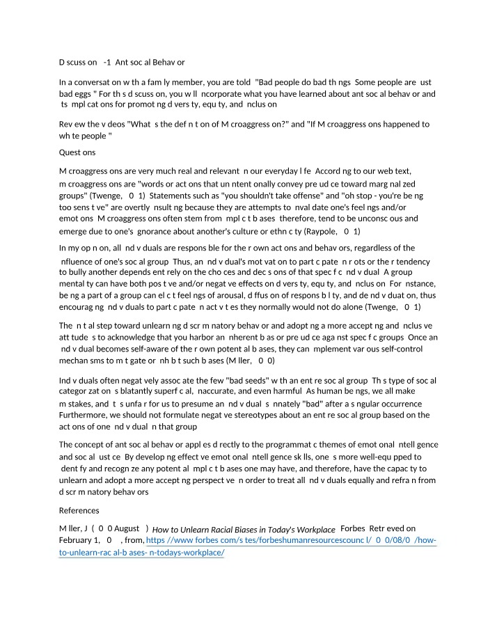 Impact of Antisocial Behavior on Diversity