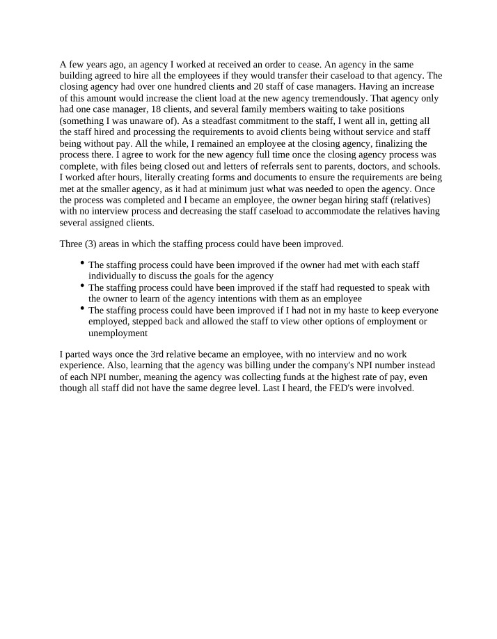 Agency Staffing Process Improvements Analysis