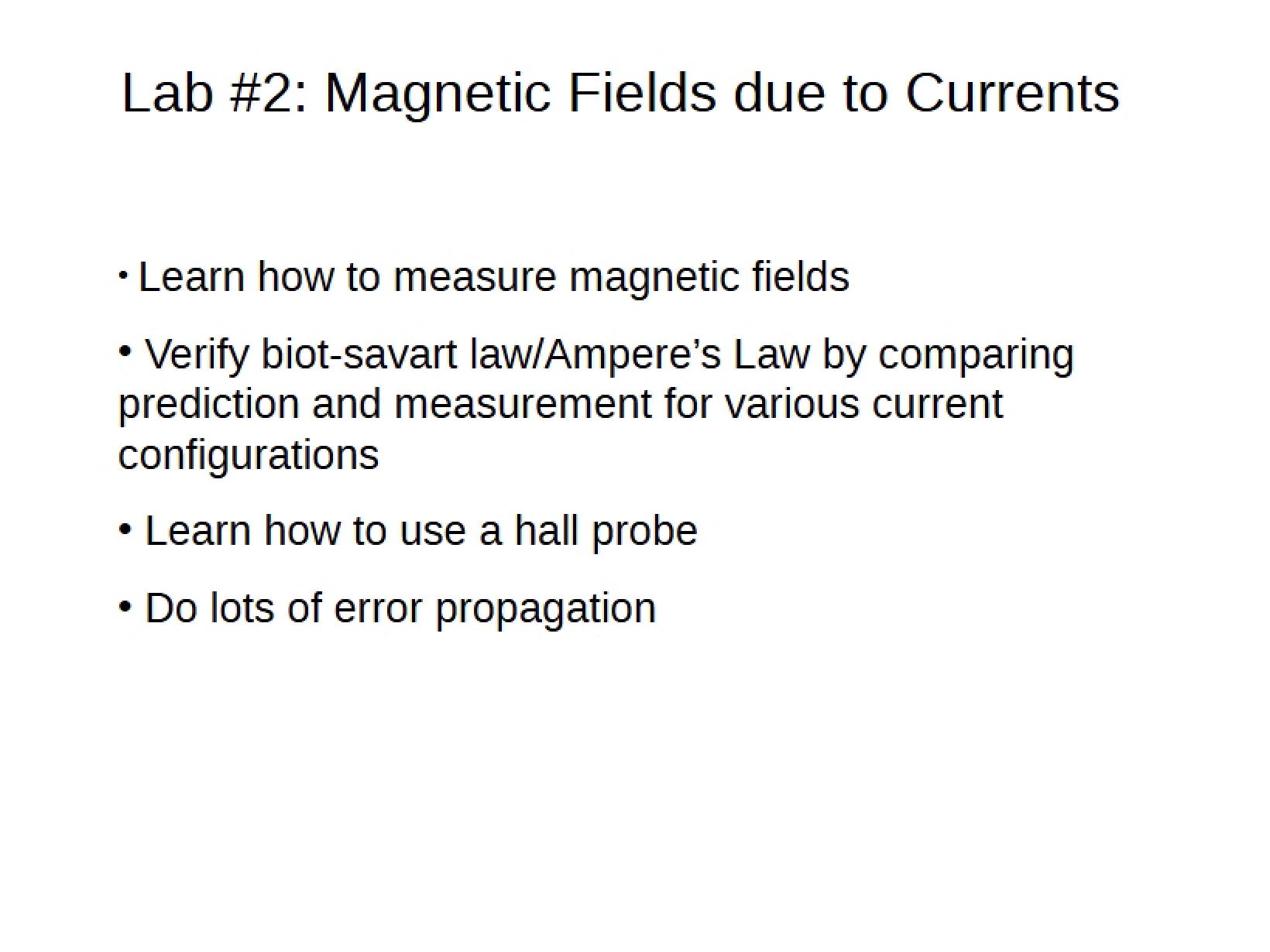 Second Lab Magnetic Fields from Currents