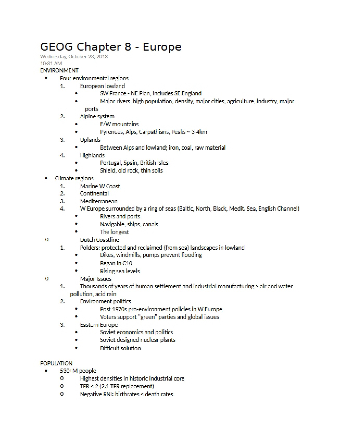 Eighth Chapter on the Geography of Europe - Geog Of Global Village