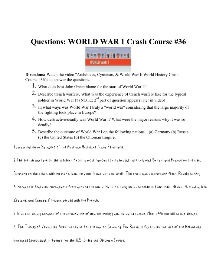 Crash Course #36 - World War I Causes, Trench Warfare, and Global Impact