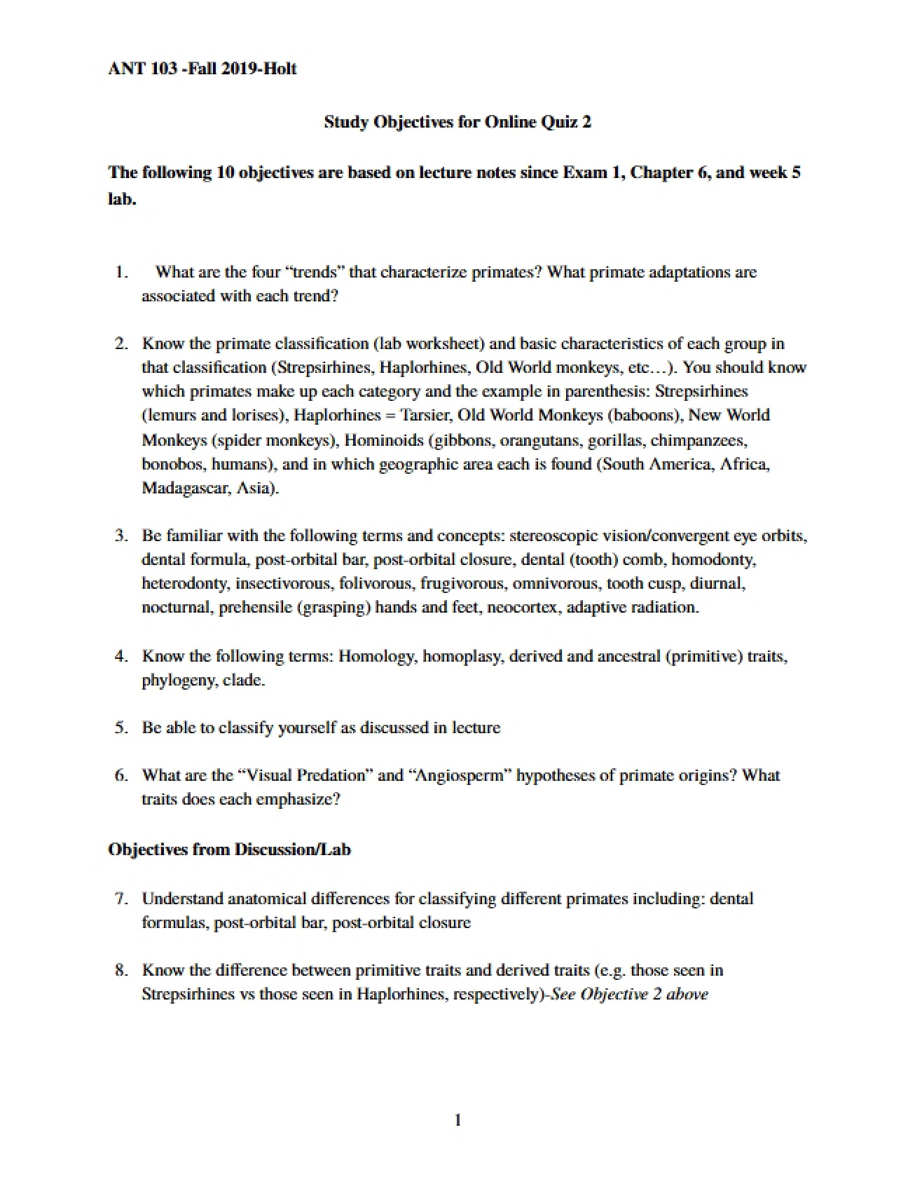 Guide for Quiz Two Study