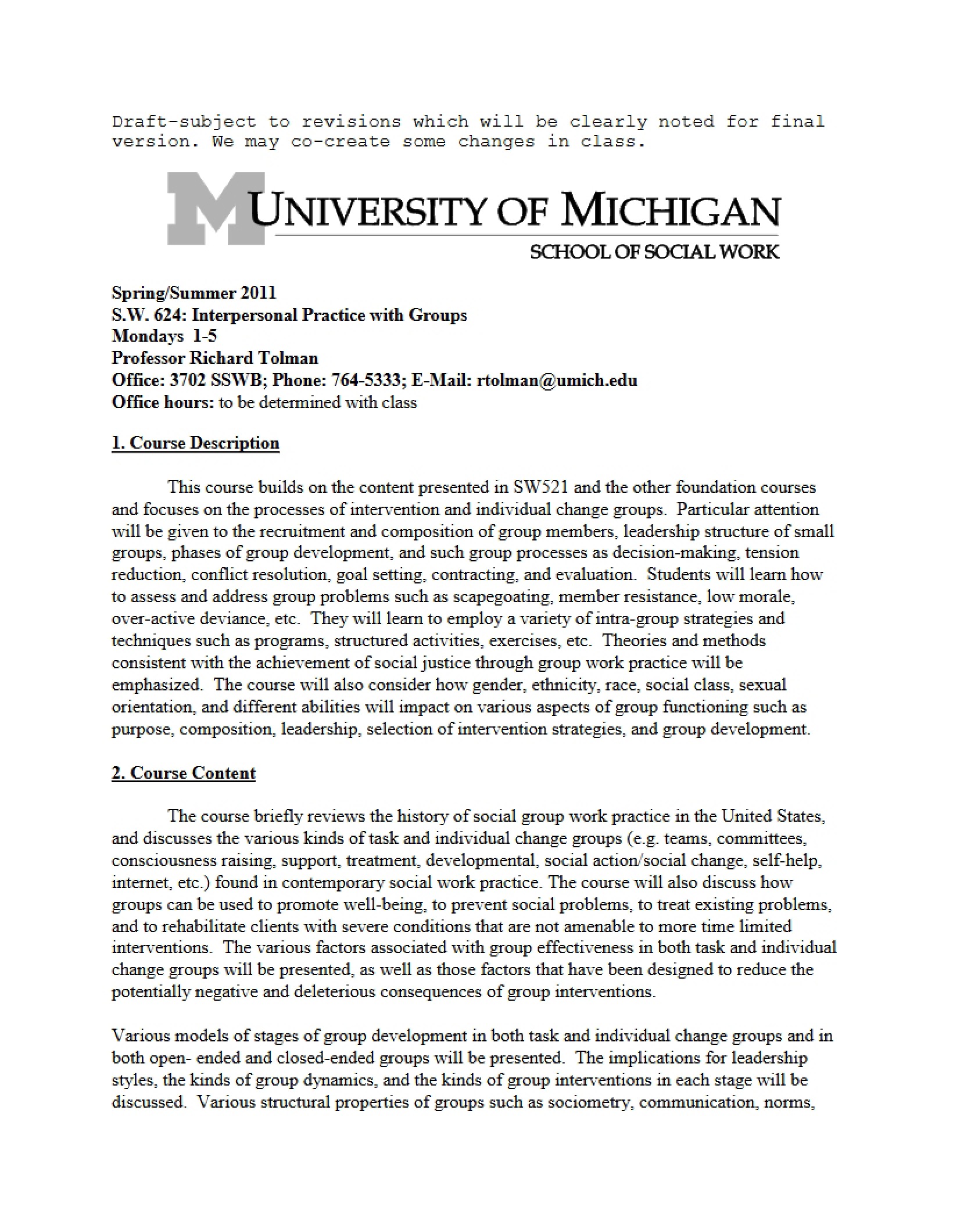 Interpersonal Group Practice Outline
