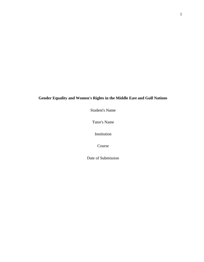 Women's Rights and Gender Equality in the Middle East and Gulf Nations