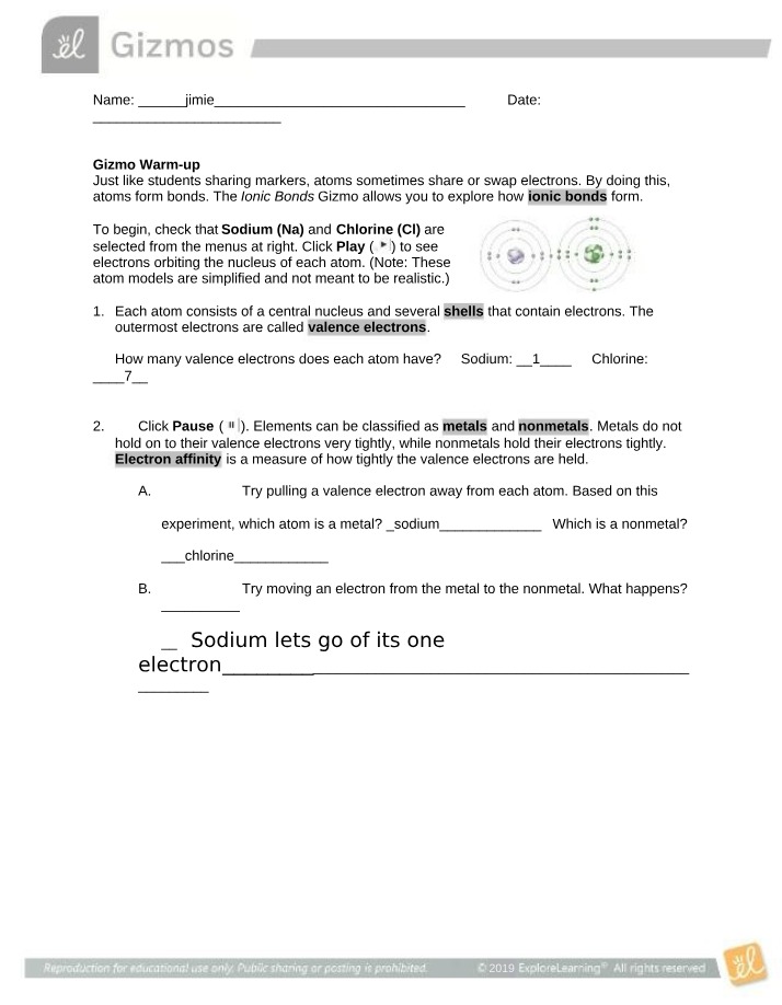 Ionic Bonds Formation - Sodium and Chlorine Electrons