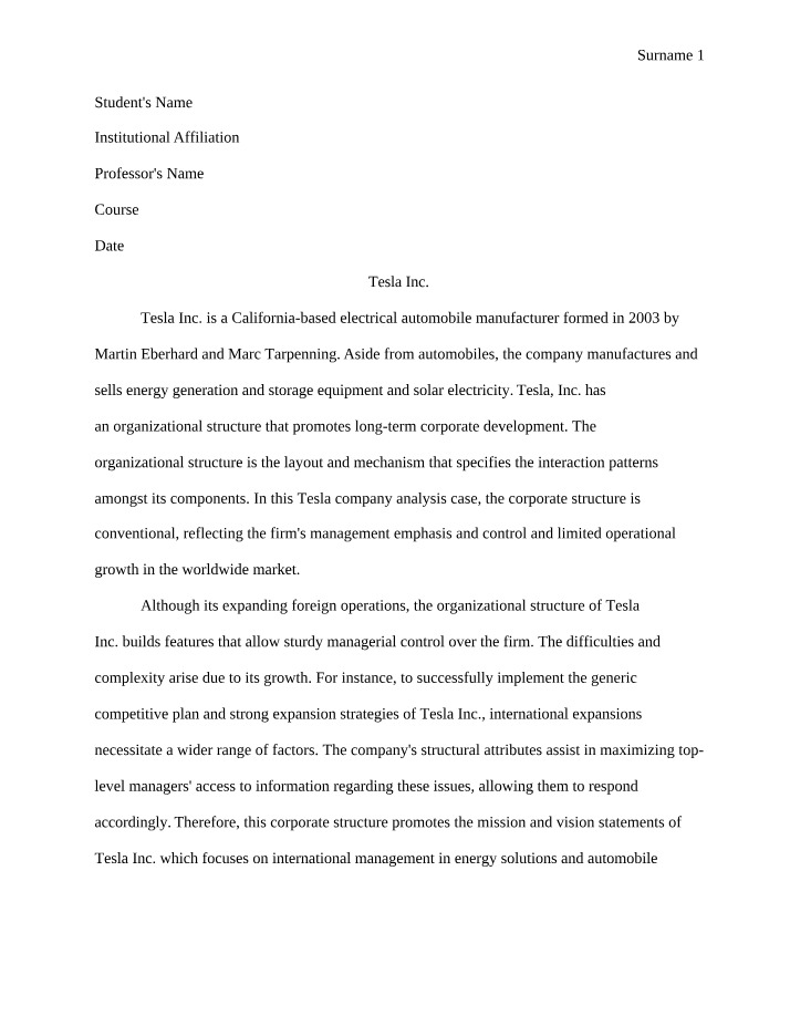 Analysis of Tesla Inc