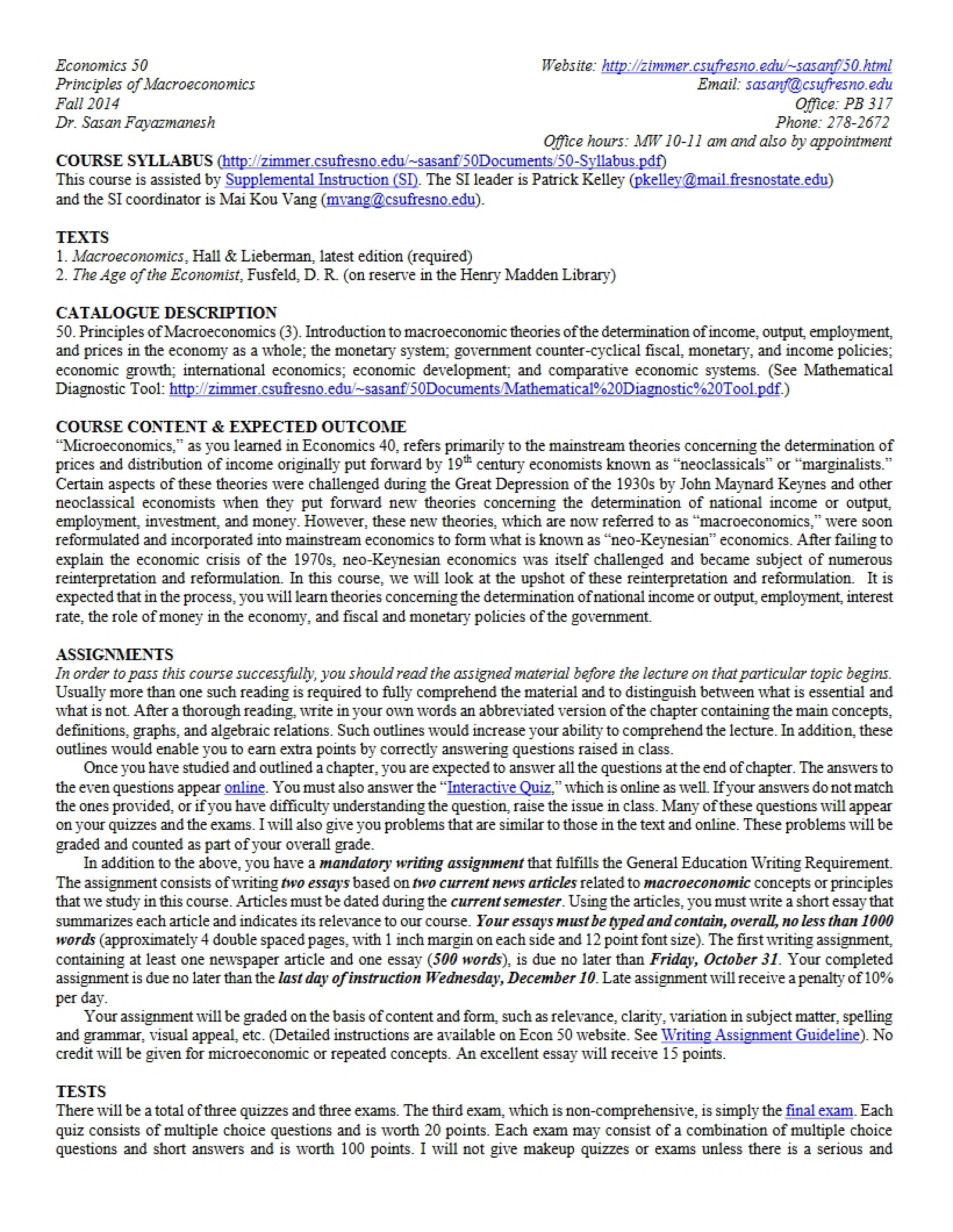 Macroeconomics Principles Syllabus