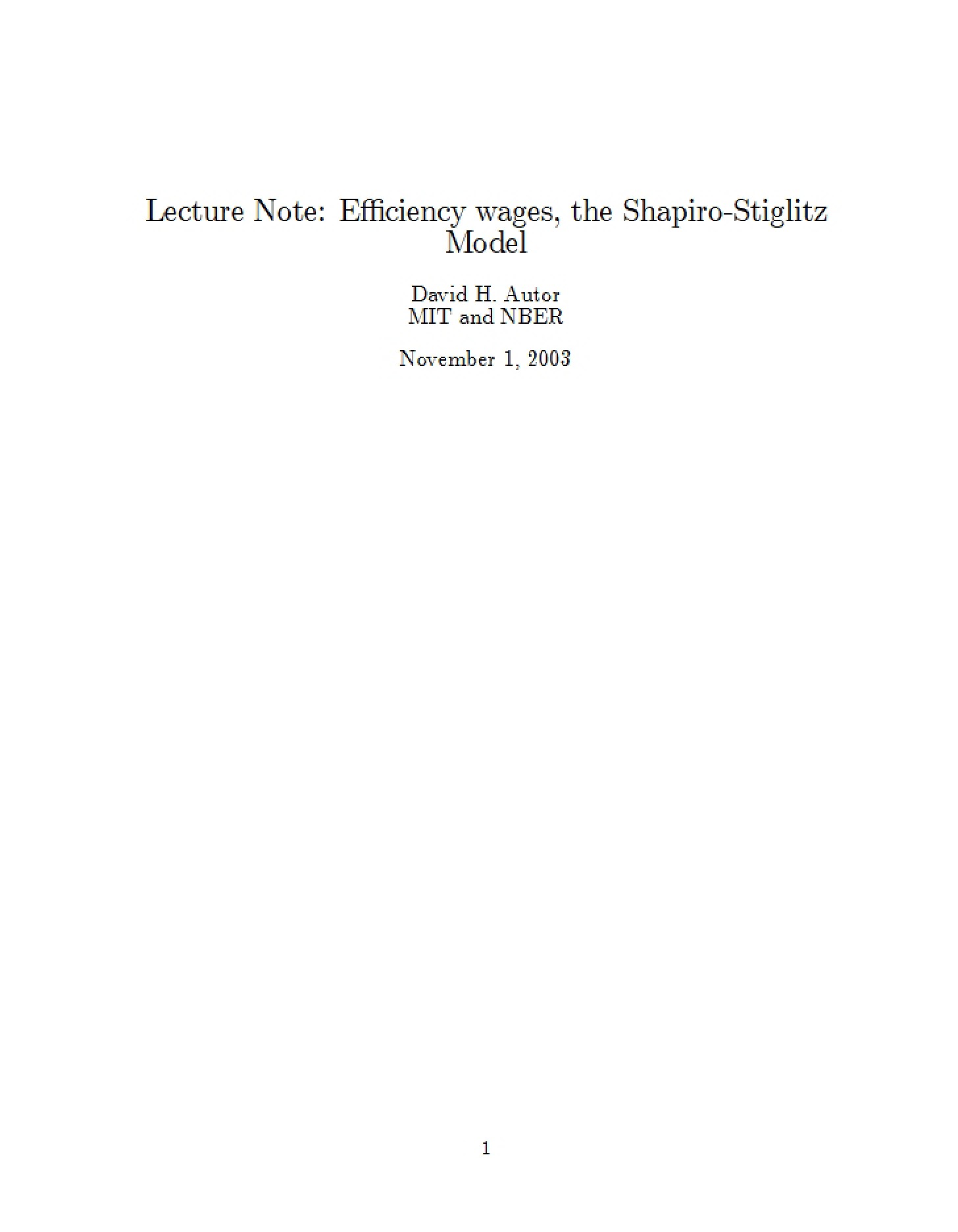 Efficiency Wage Theory