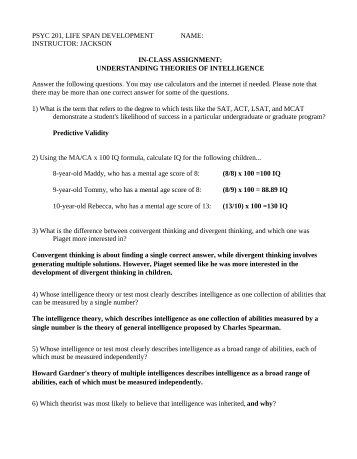 Intelligence Theory - Chapter 6 Assignment