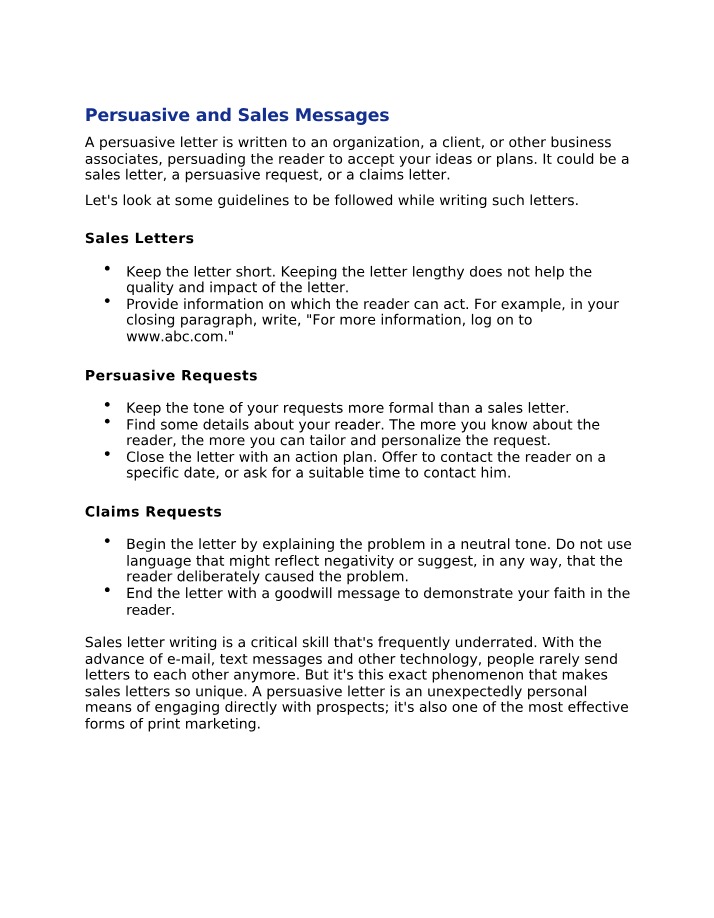 Persuasive and Sales Letters - Guidelines and Tips