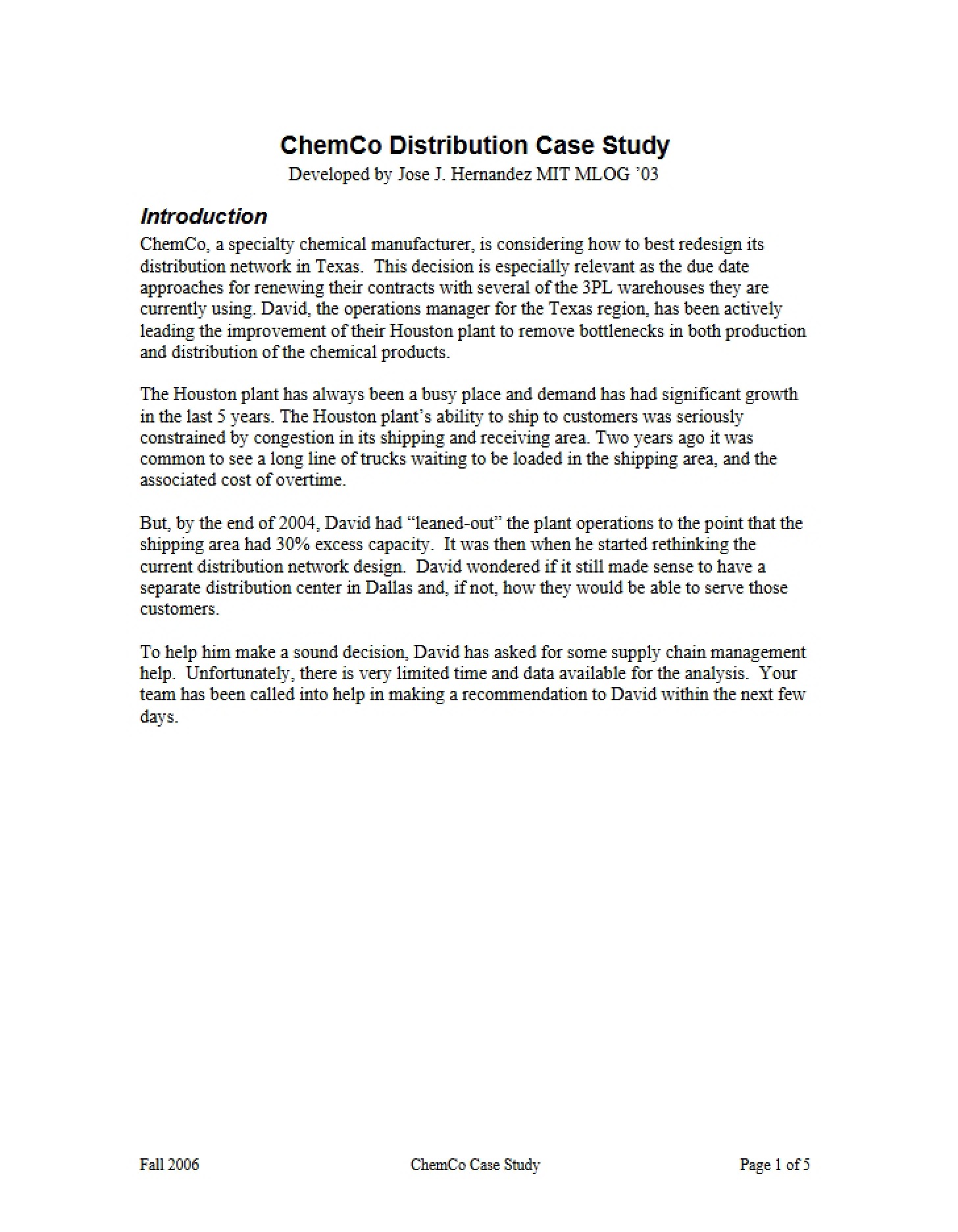Case Study ChemCo Distribution