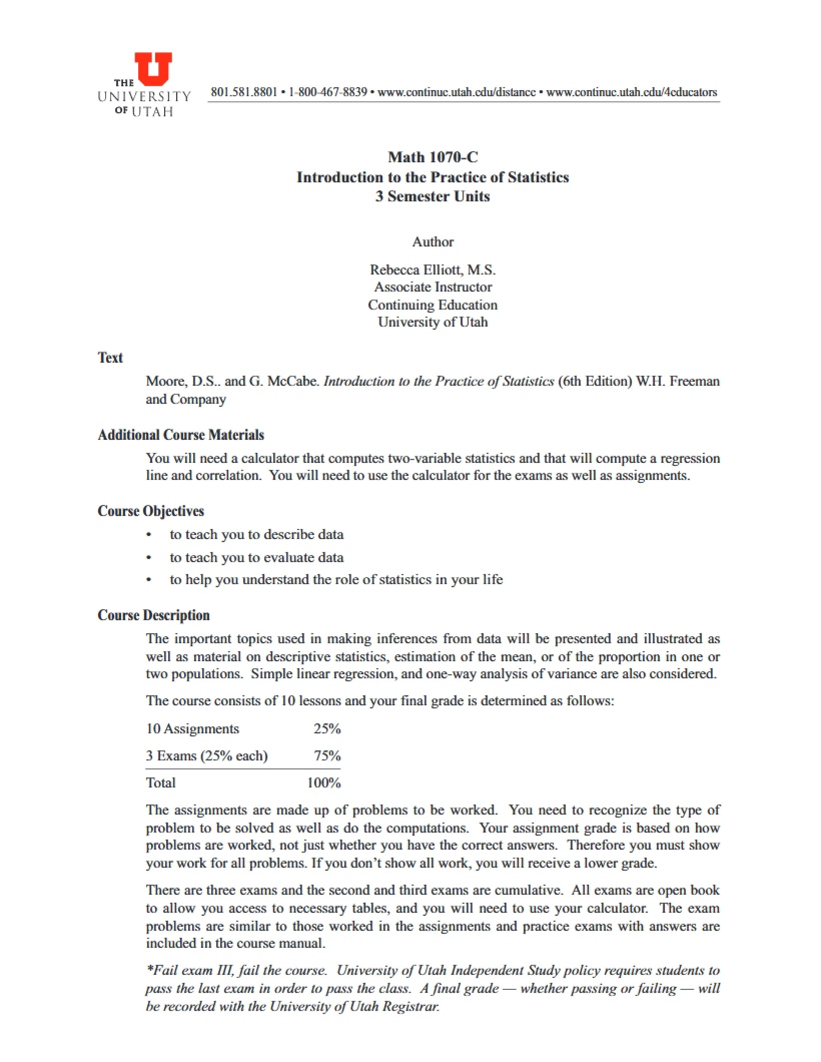Intro Stat Inference Syllabus