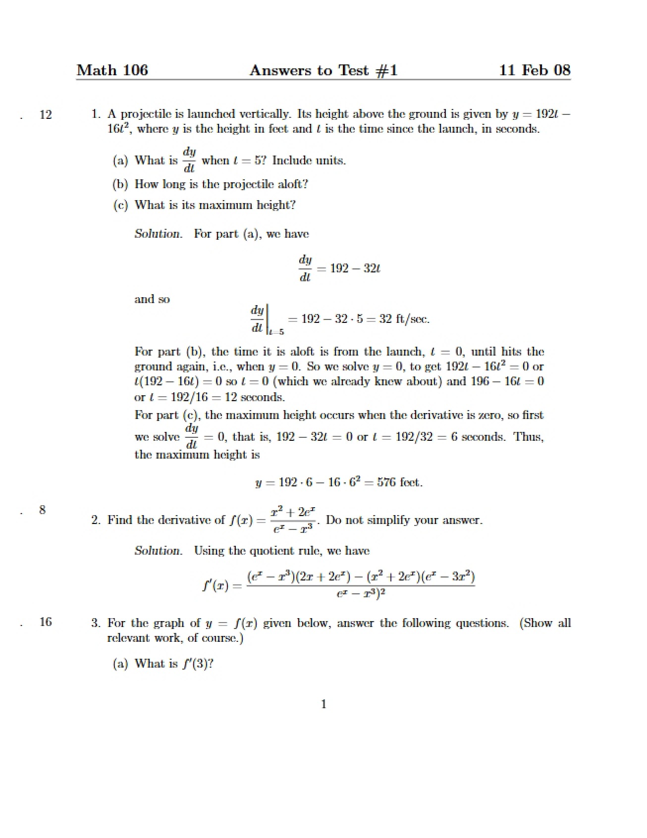 Test 1 Answer Key