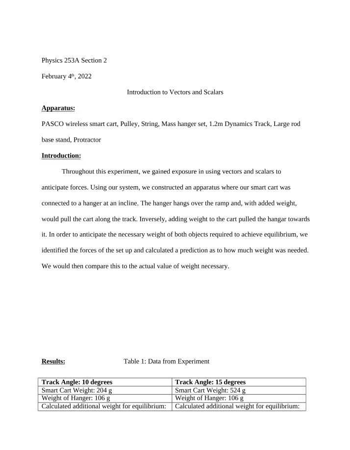 Forces, Vectors, and Scalars - Physics Experiment