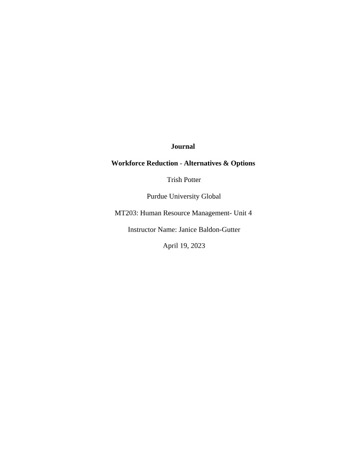 Workforce Reduction - Furloughs and Alternatives
